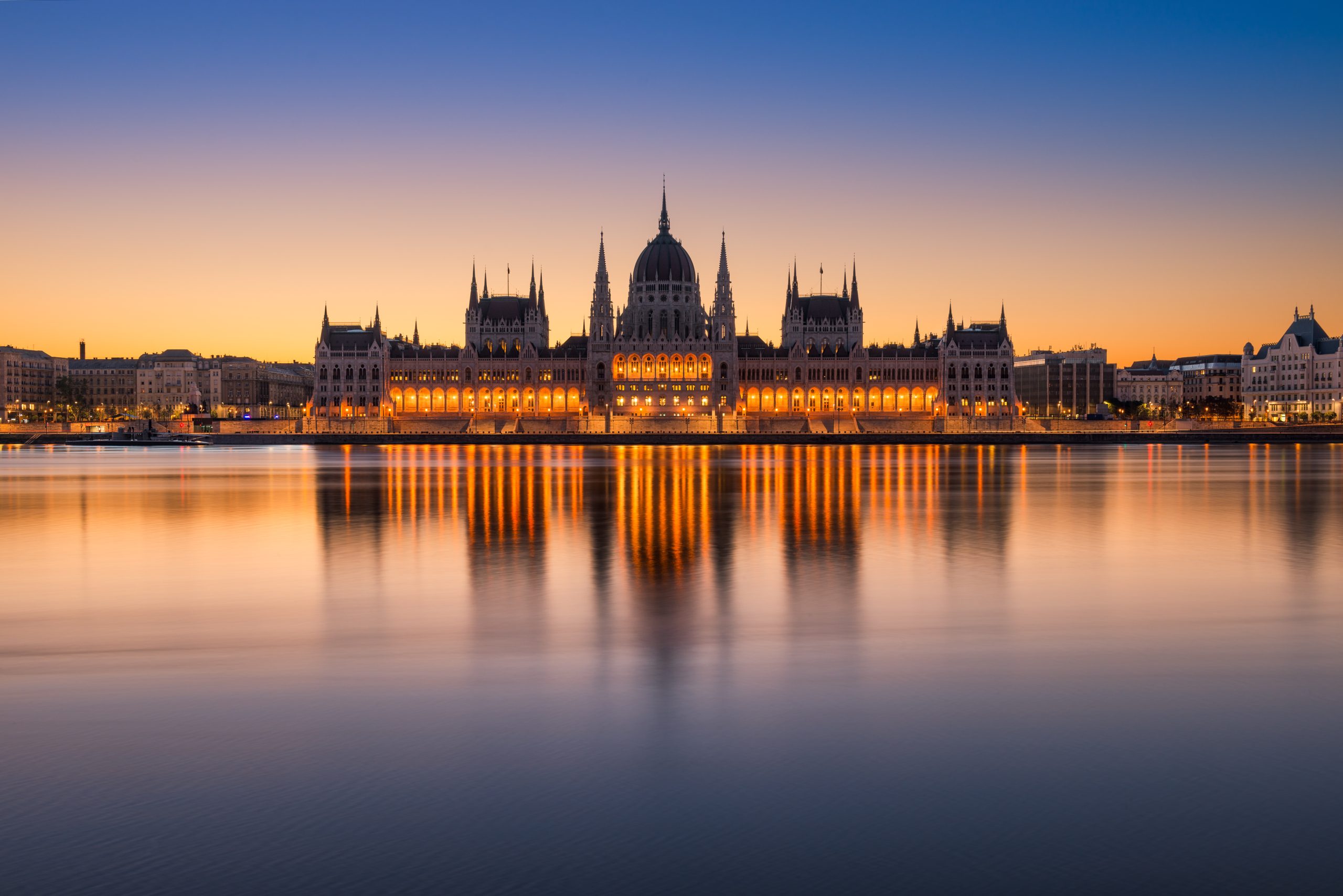 Sunrise at the Parliament building in Budapest, Hungary